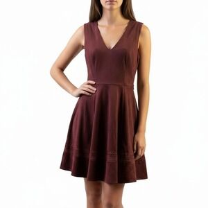 BB Dakota Lynne Sleeveless Skater Dress 4 Bordeaux Faux Suede Eyelet Burgundy